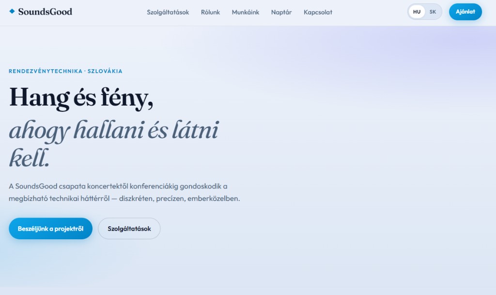 SoundsGood rendezvénytechnika — főoldal képernyőképe